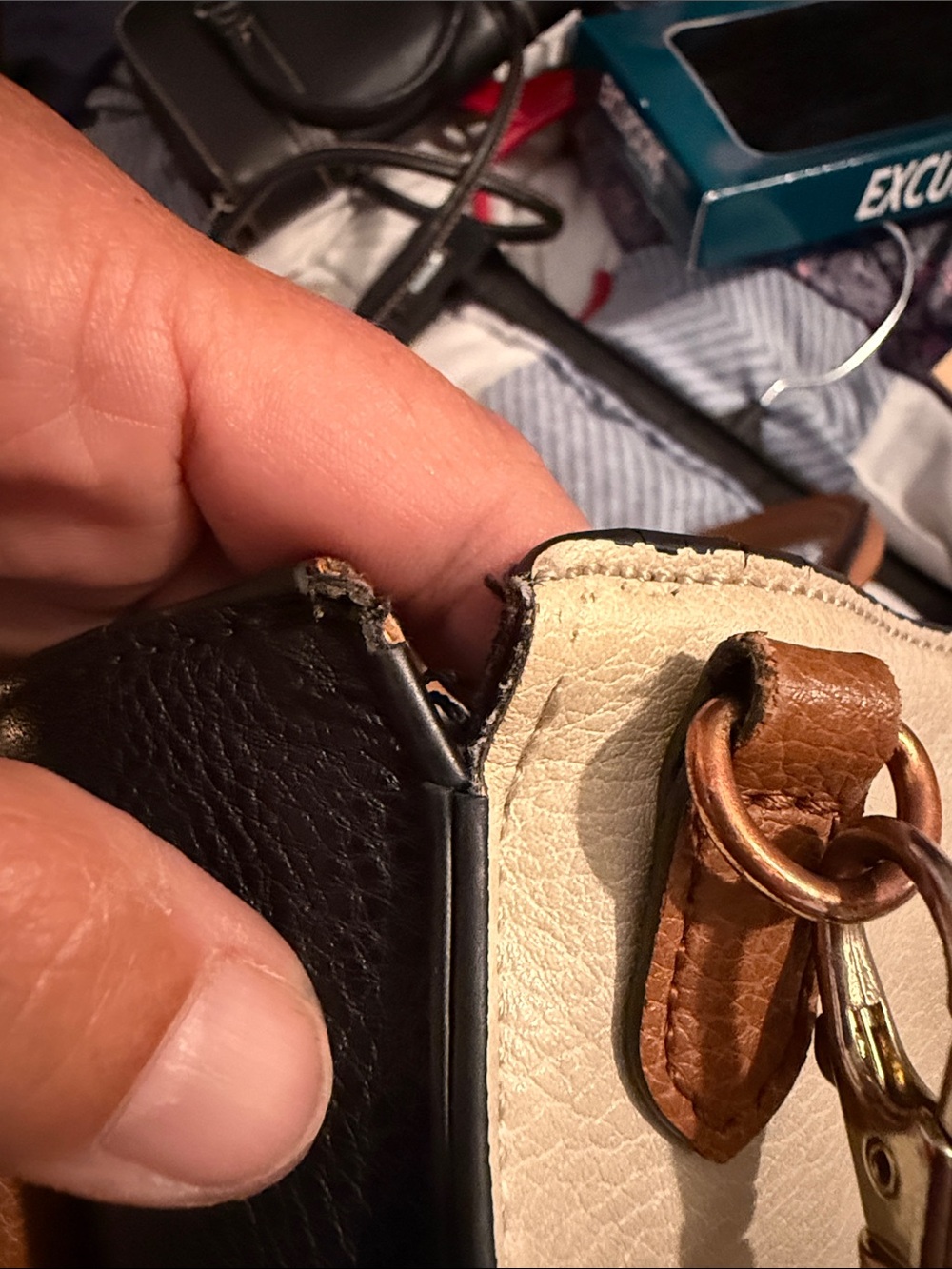 ALDO Colorblock Satchel Crossbody Bag Black Brown Cream Gold Hardware Purse - Picture 11 of 12
